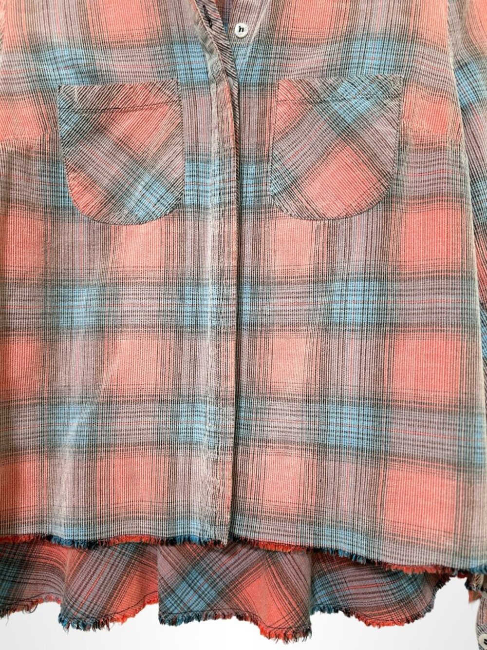 FREE PEOPLE WE THE FREE Clarissa Plaid Corduroy Shirt Coral Blue Size S - Picture 7 of 16